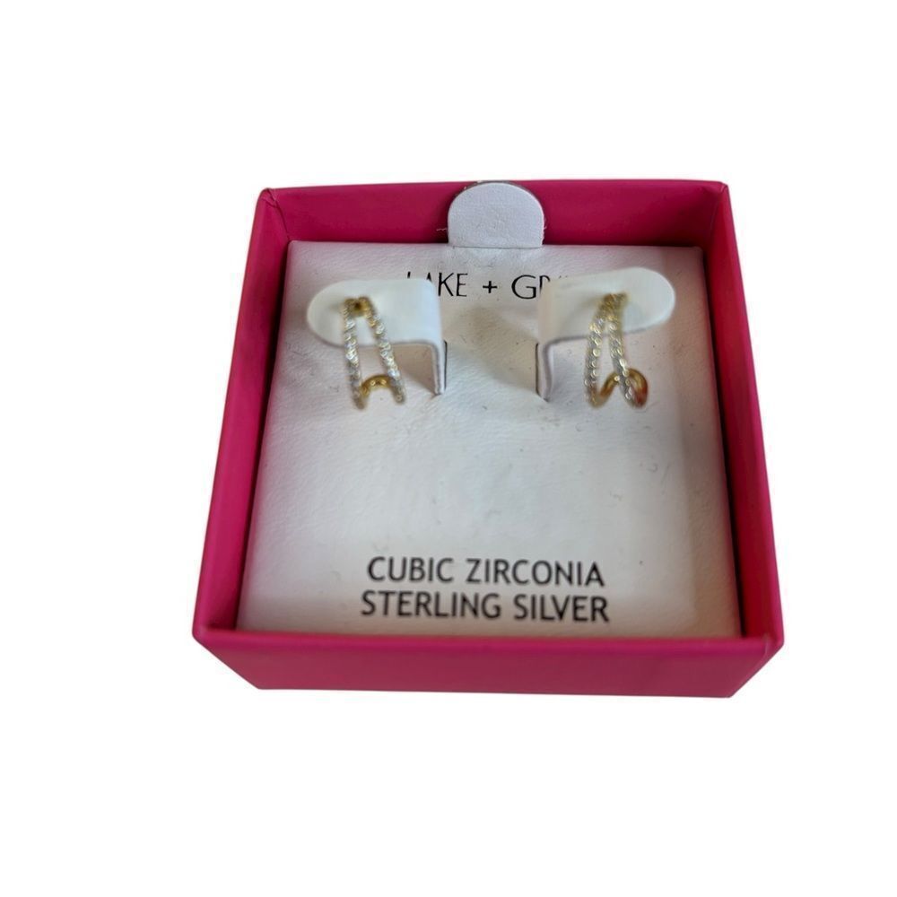 Elegant Sterling Silver & Cubic Zirconia C Hoop Double Row Design Hoops.
